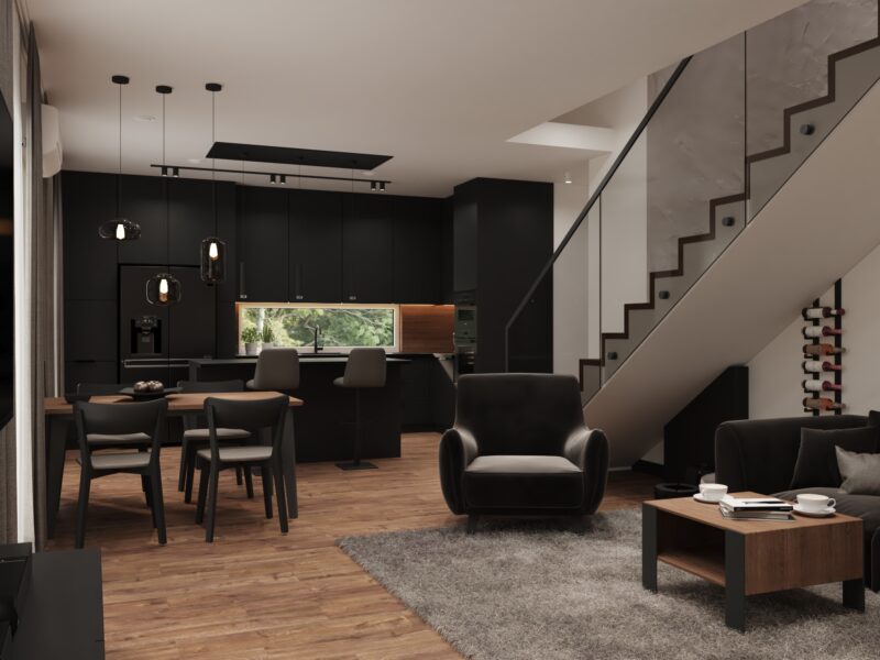 Dom minimalistyczny w ciemnych tonach